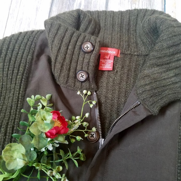 Sundance Army Green Lambswool Sweater Coat - Picture 2 of 6